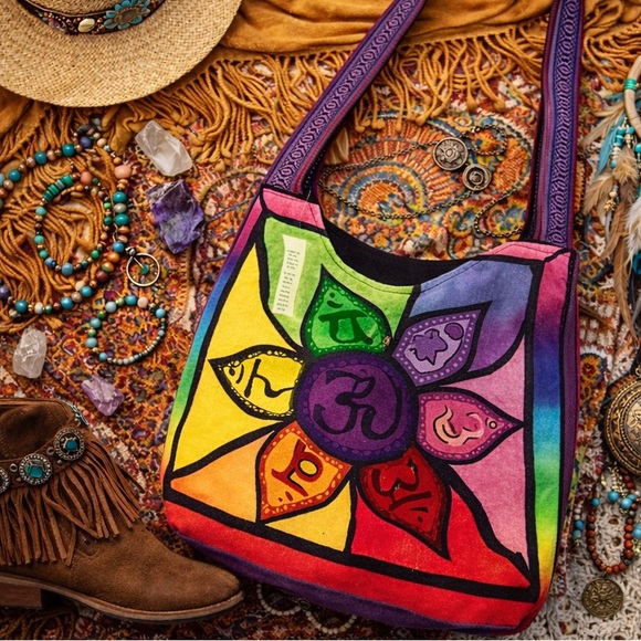 Colorful Multicolor Women's OM Symbol Crossbody Shoulder Bohemian Bag NWT - Picture 8 of 8
